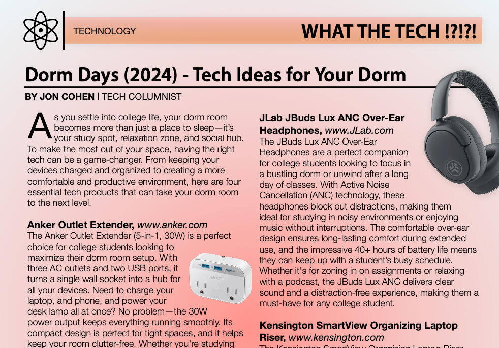 Dorm Day - Tech Ideas for Your Dorm - Sept. 2024